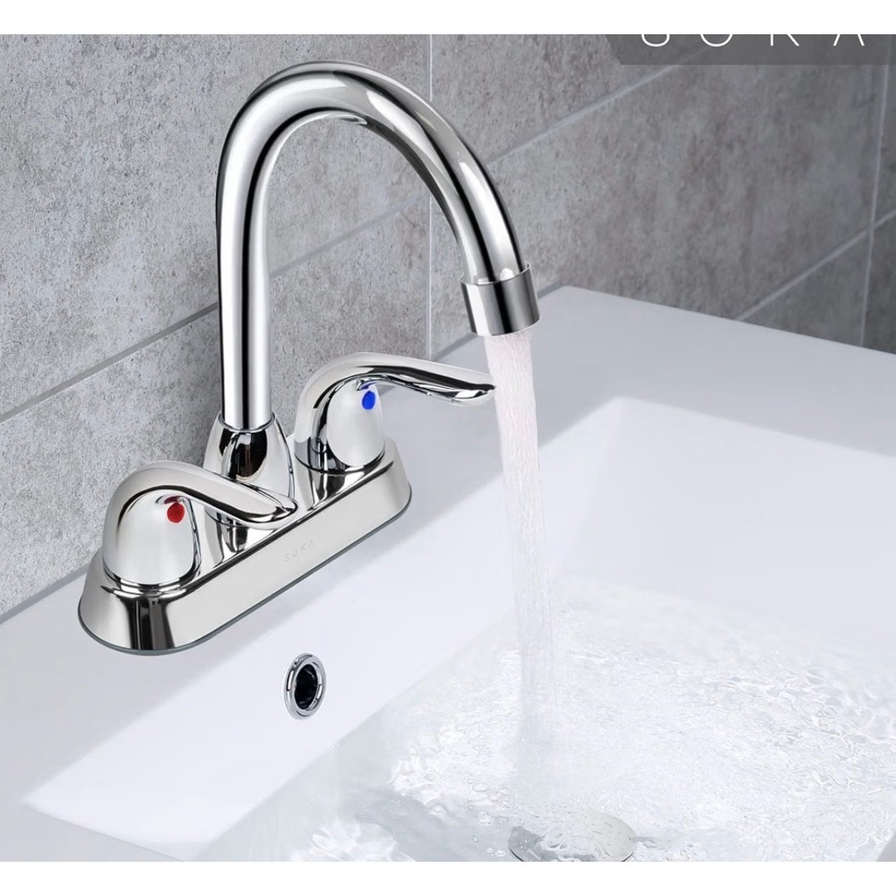 Soka Chrome Bathroom Sink Faucet Two Handle Goose Neck Assembly Brand New In Box - Picture 14 of 15